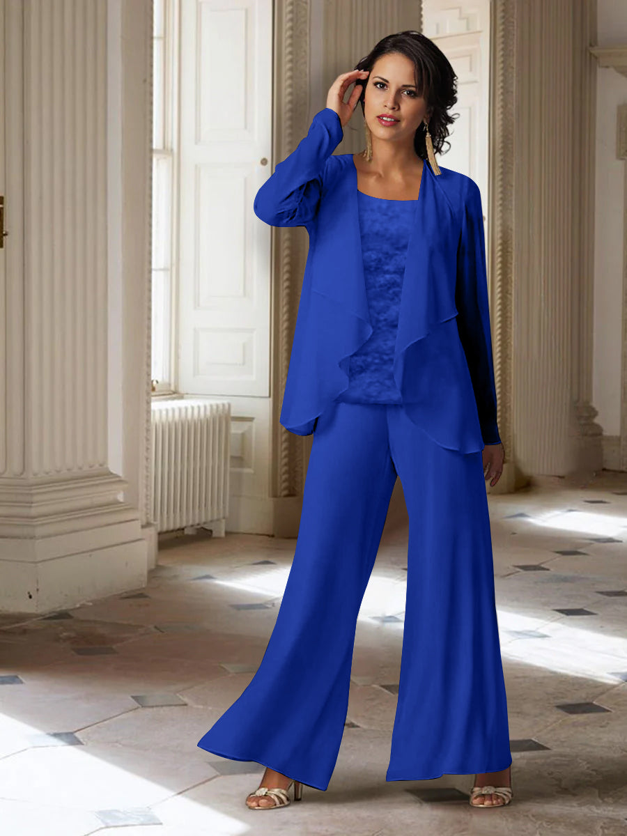 Long Sleeve Chiffon Pantsuit with Jacket for the Mother of the Bride