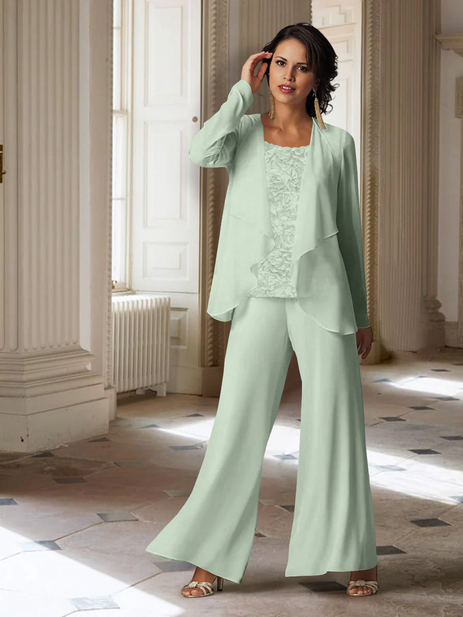 Long Sleeve Chiffon Pantsuit with Jacket for the Mother of the Bride
