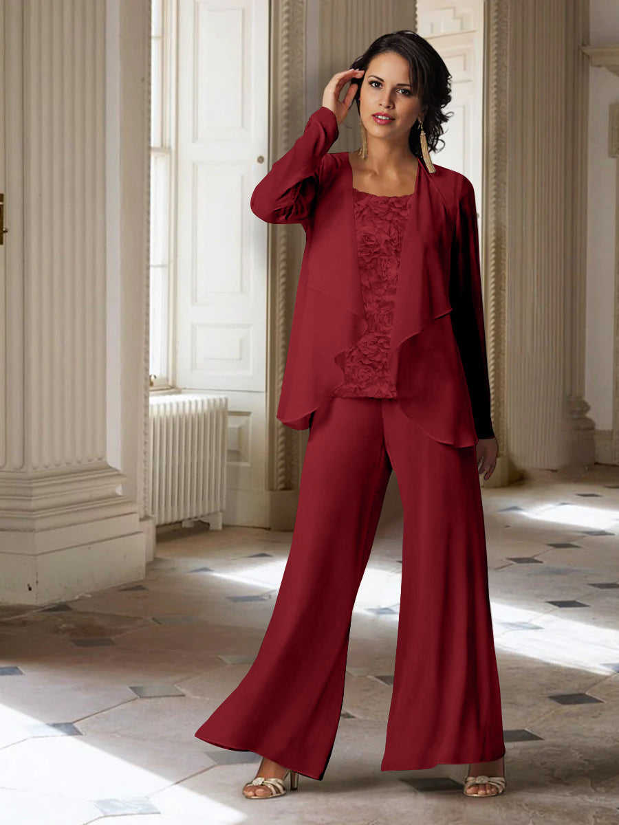 Long Sleeve Chiffon Pantsuit with Jacket for the Mother of the Bride