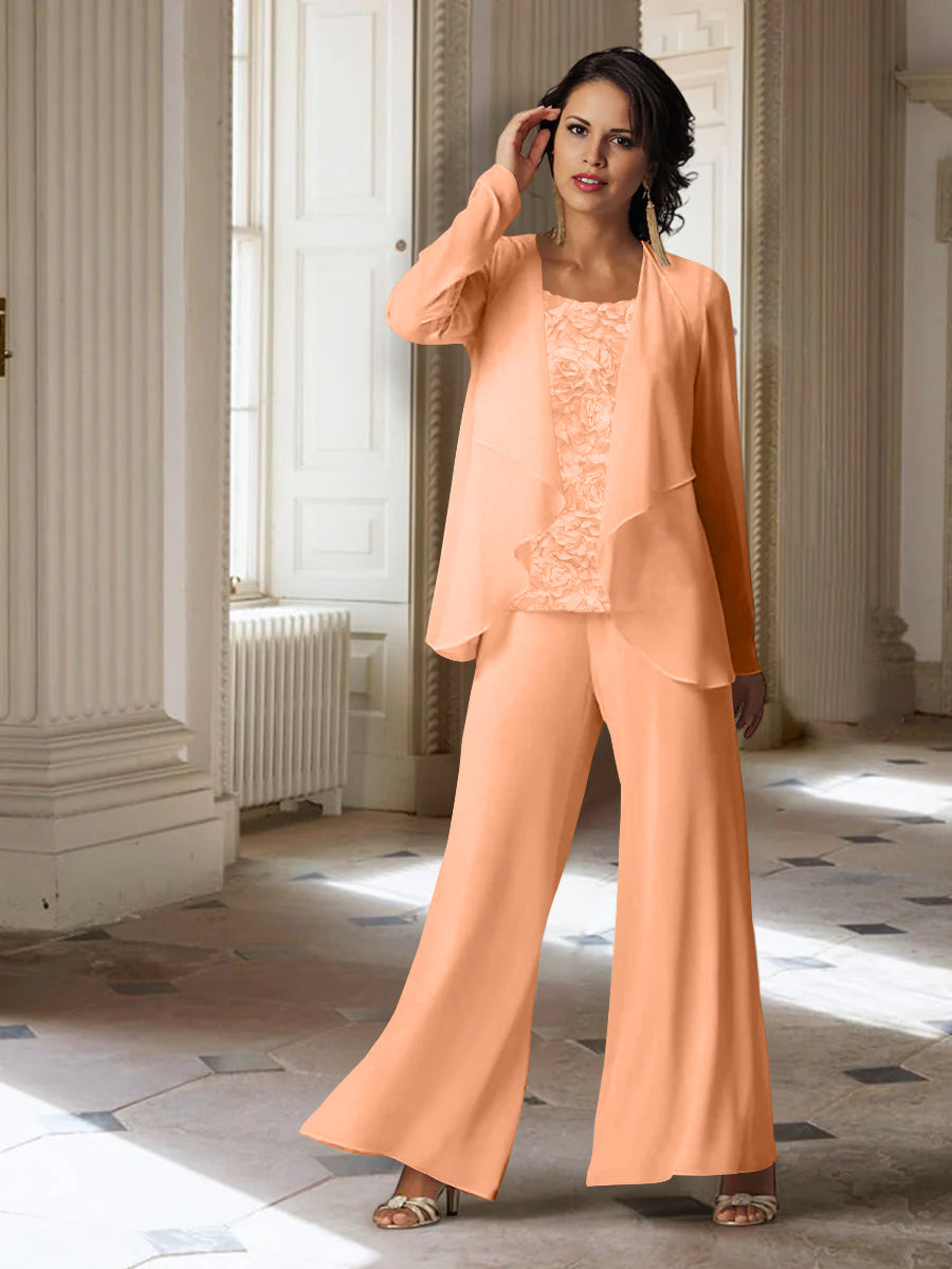 Long Sleeve Chiffon Pantsuit with Jacket for the Mother of the Bride