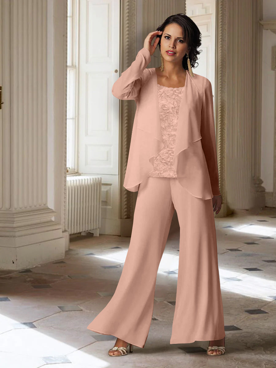 Long Sleeve Chiffon Pantsuit with Jacket for the Mother of the Bride