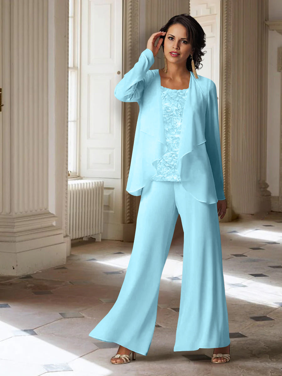 Long Sleeve Chiffon Pantsuit with Jacket for the Mother of the Bride