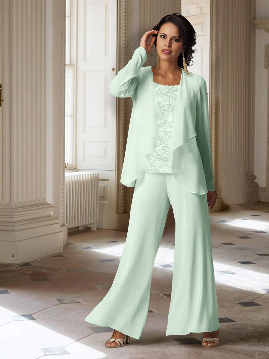 Long Sleeve Chiffon Pantsuit with Jacket for the Mother of the Bride