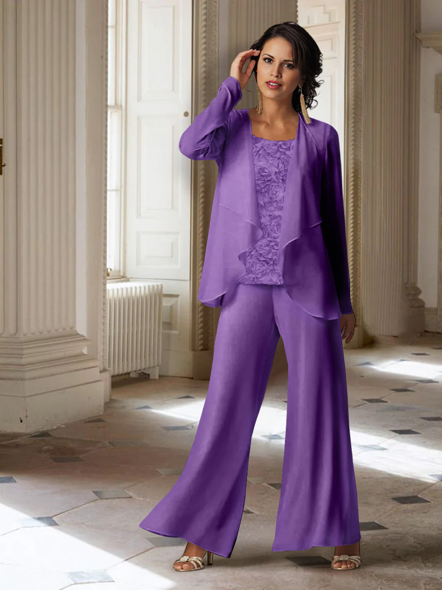 Long Sleeve Chiffon Pantsuit with Jacket for the Mother of the Bride