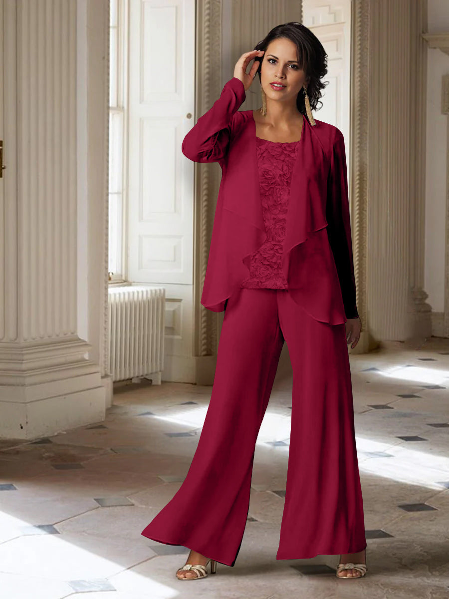 Long Sleeve Chiffon Pantsuit with Jacket for the Mother of the Bride