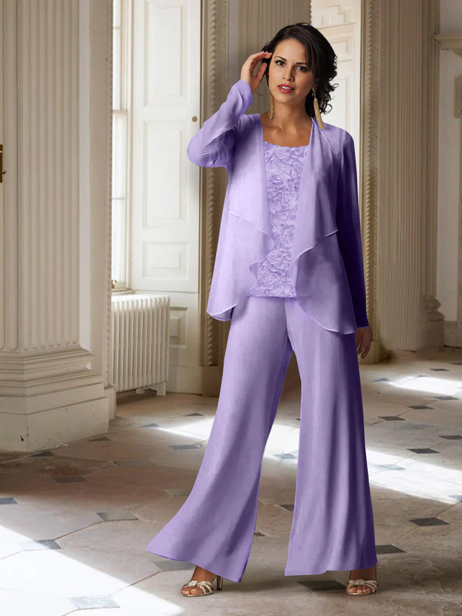 Long Sleeve Chiffon Pantsuit with Jacket for the Mother of the Bride