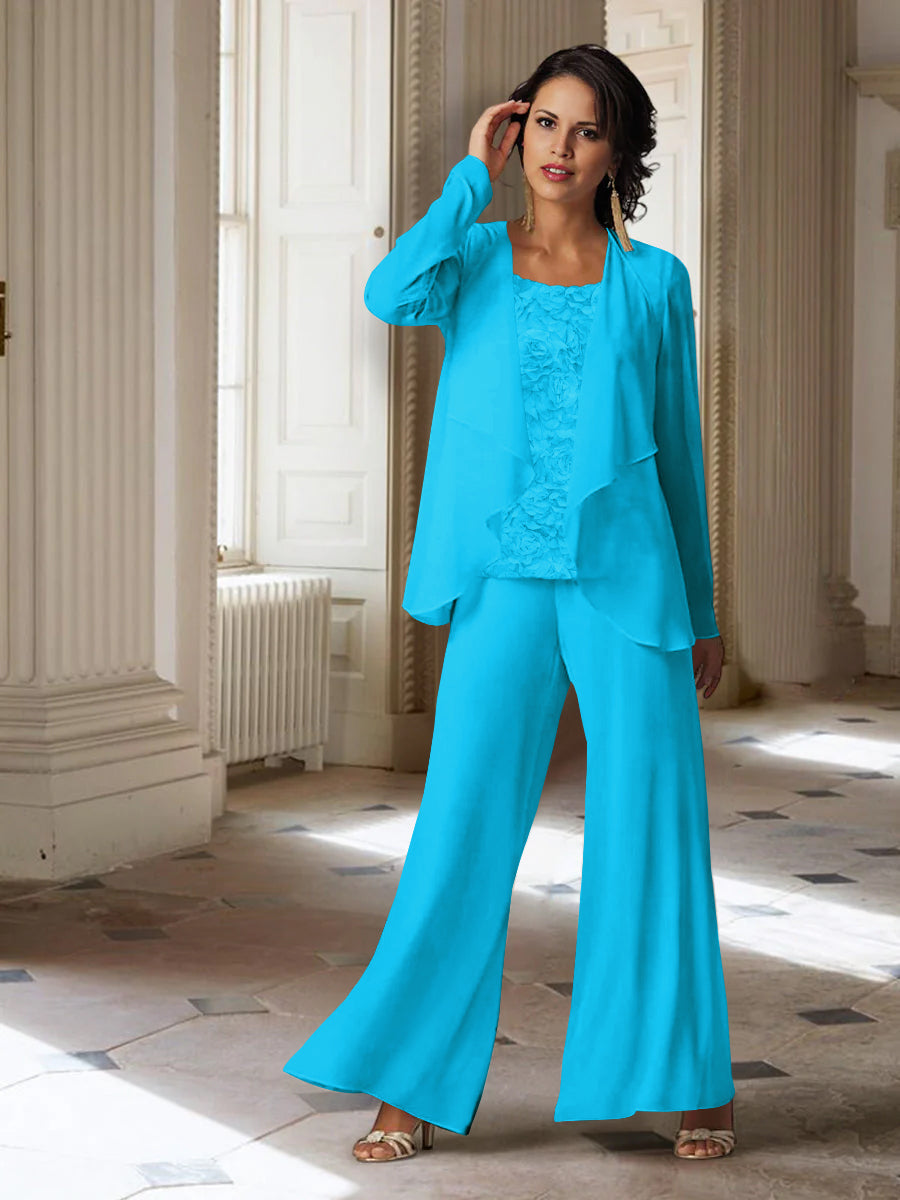 Long Sleeve Chiffon Pantsuit with Jacket for the Mother of the Bride