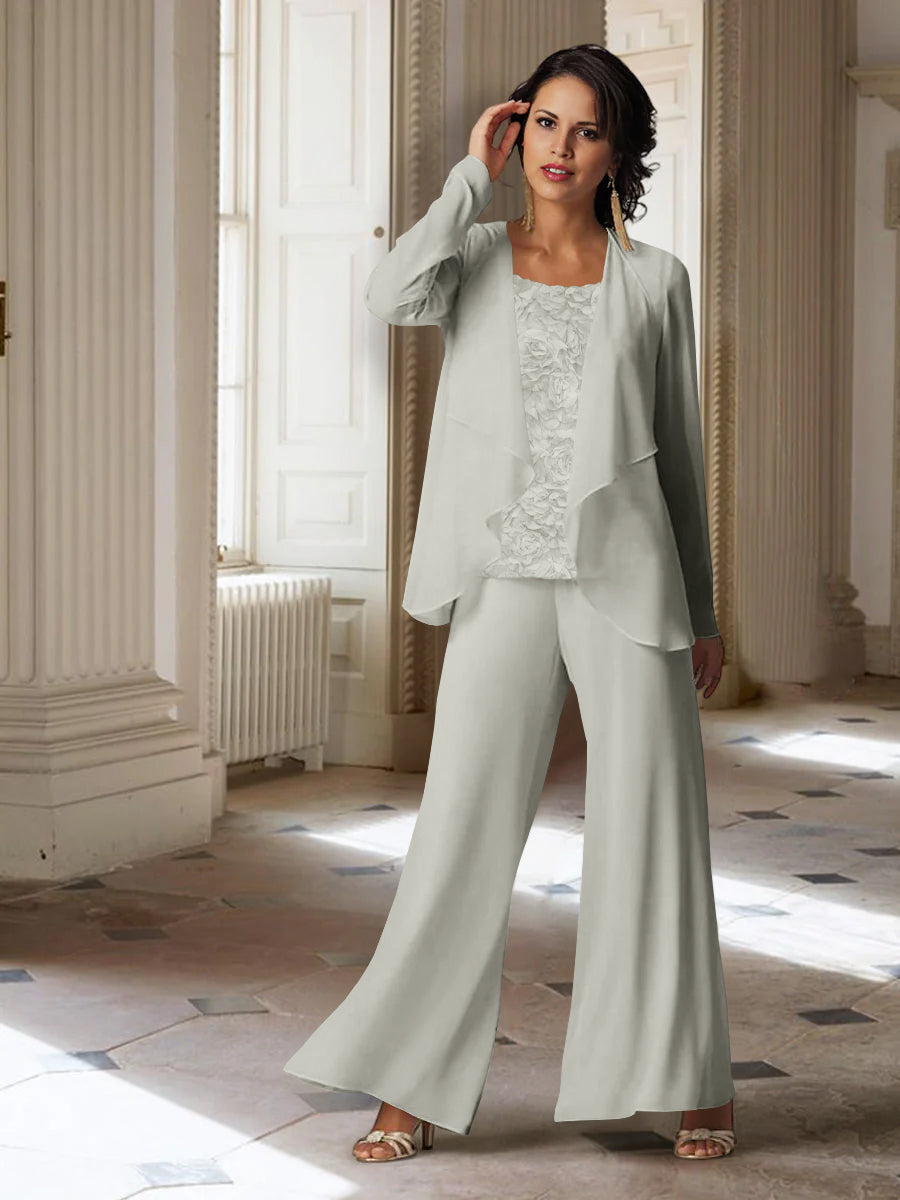 Long Sleeve Chiffon Pantsuit with Jacket for the Mother of the Bride