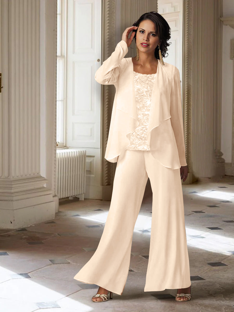 Long Sleeve Chiffon Pantsuit with Jacket for the Mother of the Bride