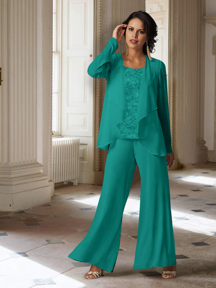 Long Sleeve Chiffon Pantsuit with Jacket for the Mother of the Bride