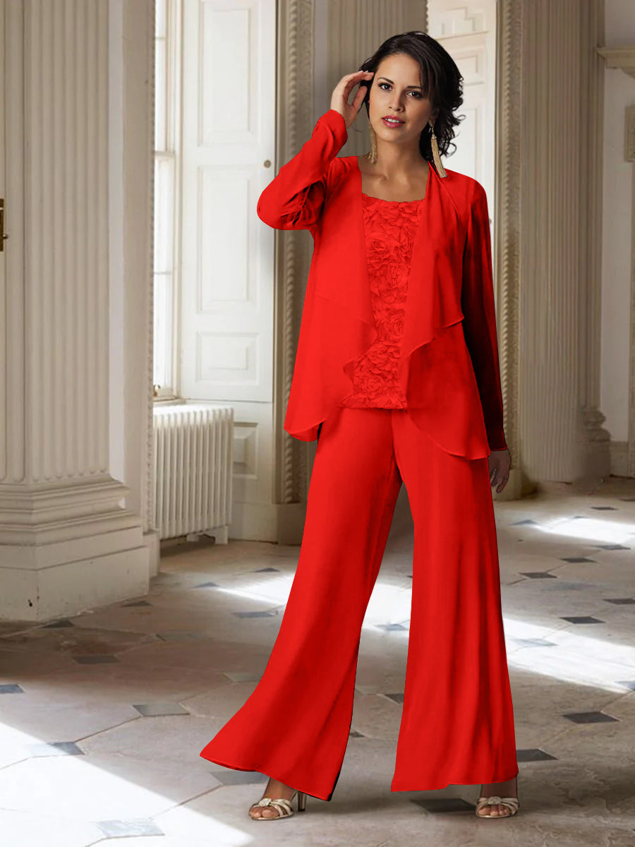 Long Sleeve Chiffon Pantsuit with Jacket for the Mother of the Bride