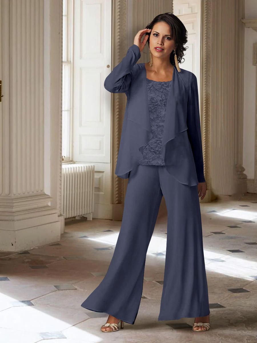 Long Sleeve Chiffon Pantsuit with Jacket for the Mother of the Bride