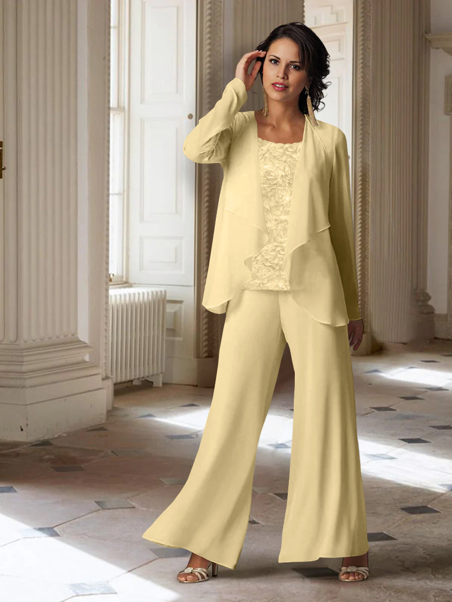 Long Sleeve Chiffon Pantsuit with Jacket for the Mother of the Bride