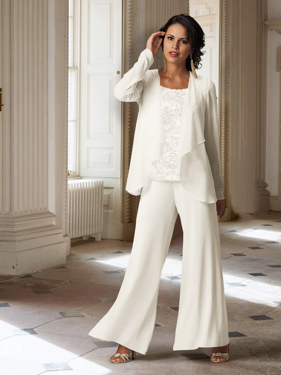 Long Sleeve Chiffon Pantsuit with Jacket for the Mother of the Bride