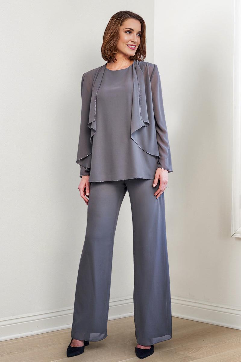 Long Sleeve Chiffon Pantsuit with Jacket for the Mother of the Bride