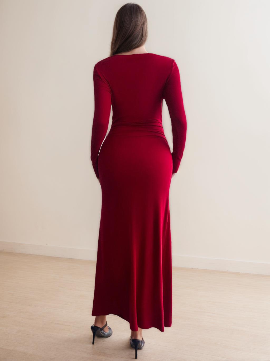 Long Sleeved Ankle Length Mother of the Bride Gown with Jewel Neckline