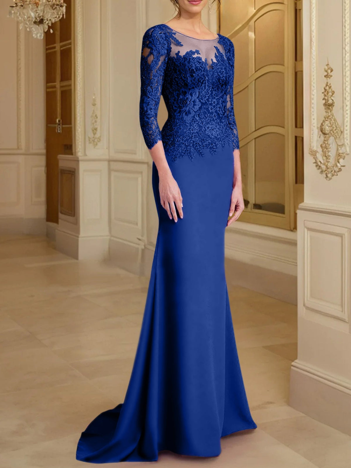 Long Sleeved Lace Mother of the Bride Dress in Trumpet Mermaid Silhouette