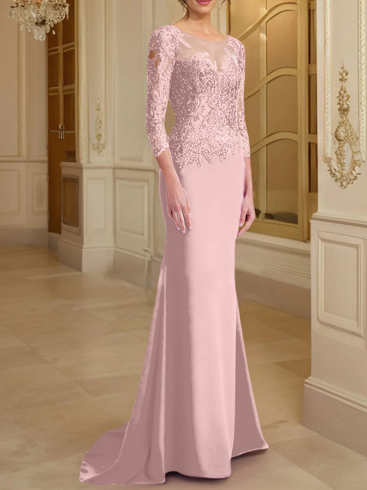 Long Sleeved Lace Mother of the Bride Dress in Trumpet Mermaid Silhouette