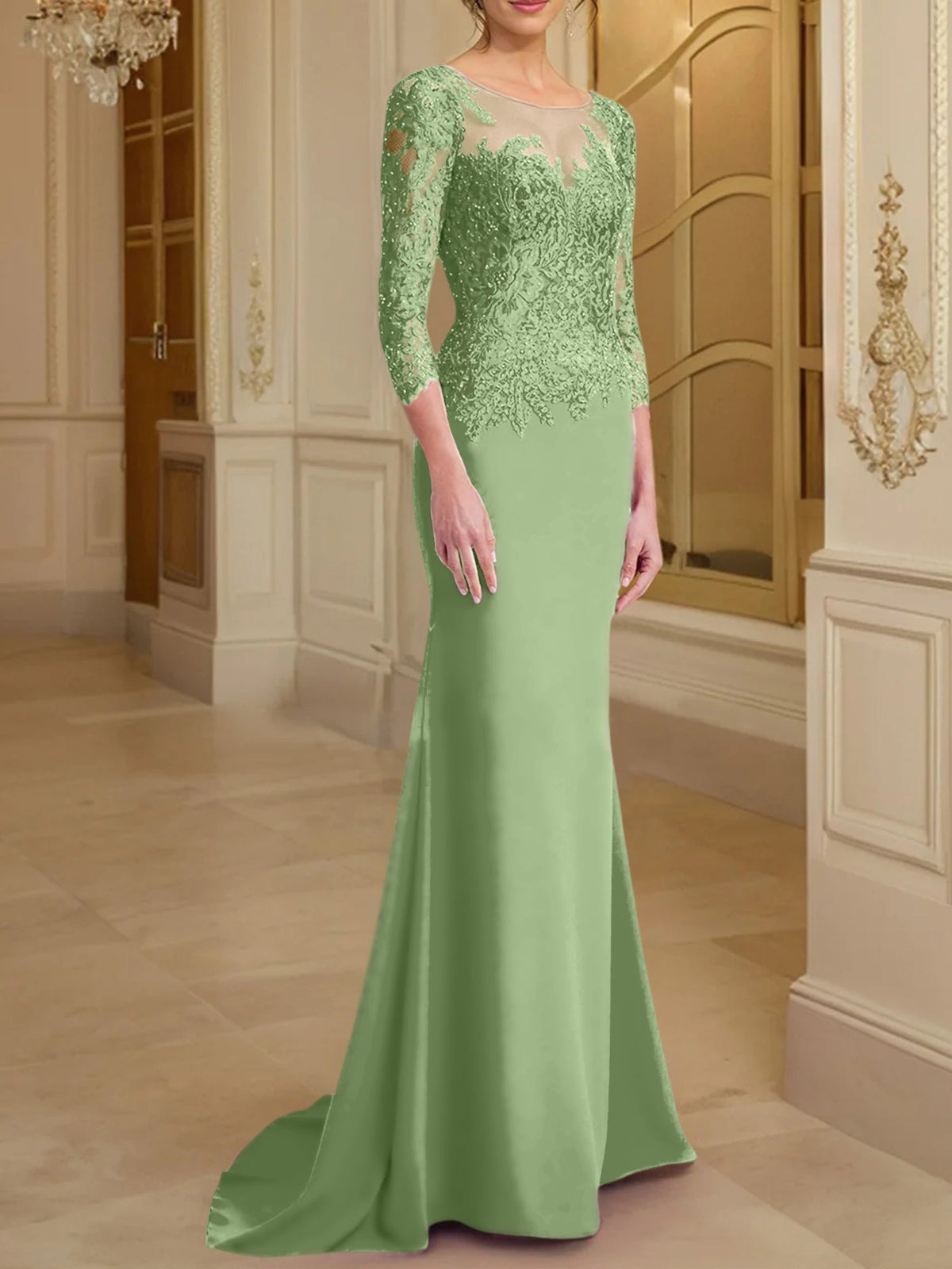 Long Sleeved Lace Mother of the Bride Dress in Trumpet Mermaid Silhouette