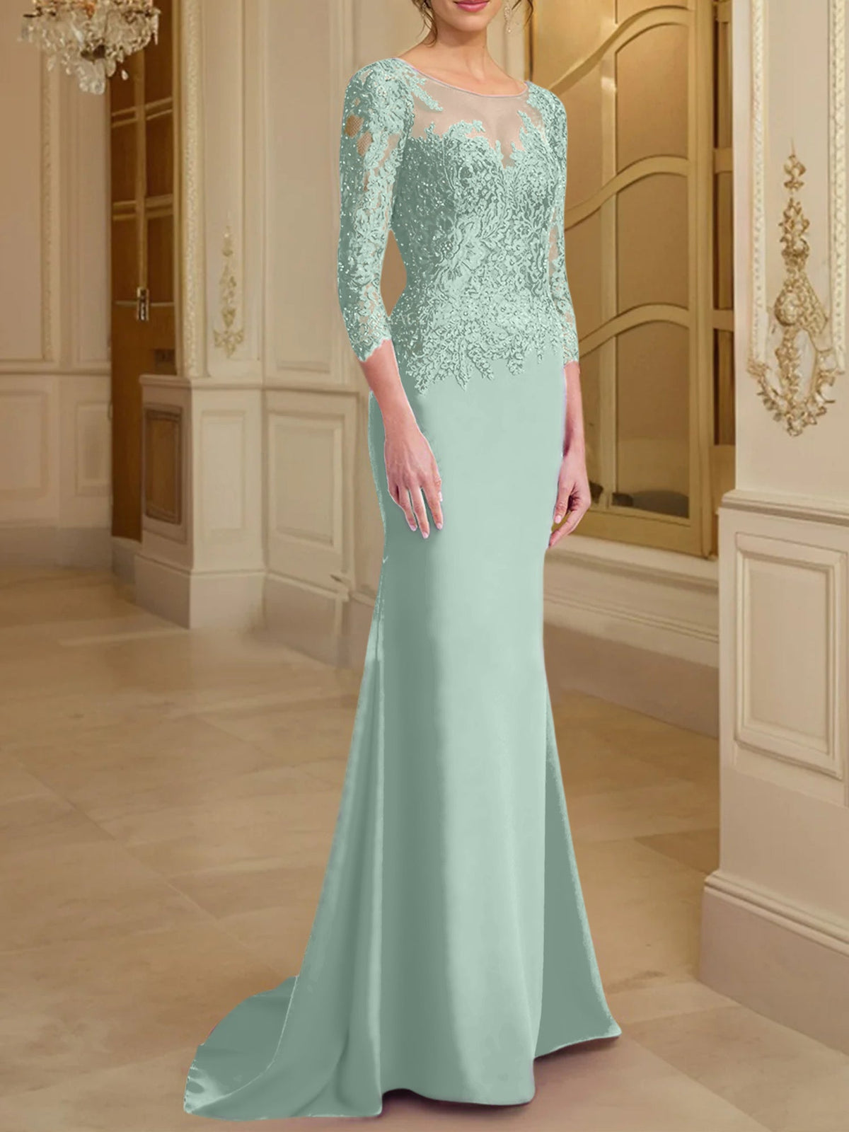 Long Sleeved Lace Mother of the Bride Dress in Trumpet Mermaid Silhouette
