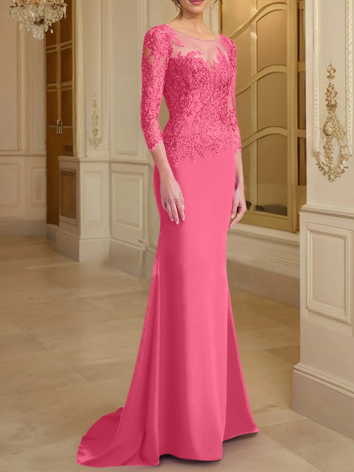 Long Sleeved Lace Mother of the Bride Dress in Trumpet Mermaid Silhouette