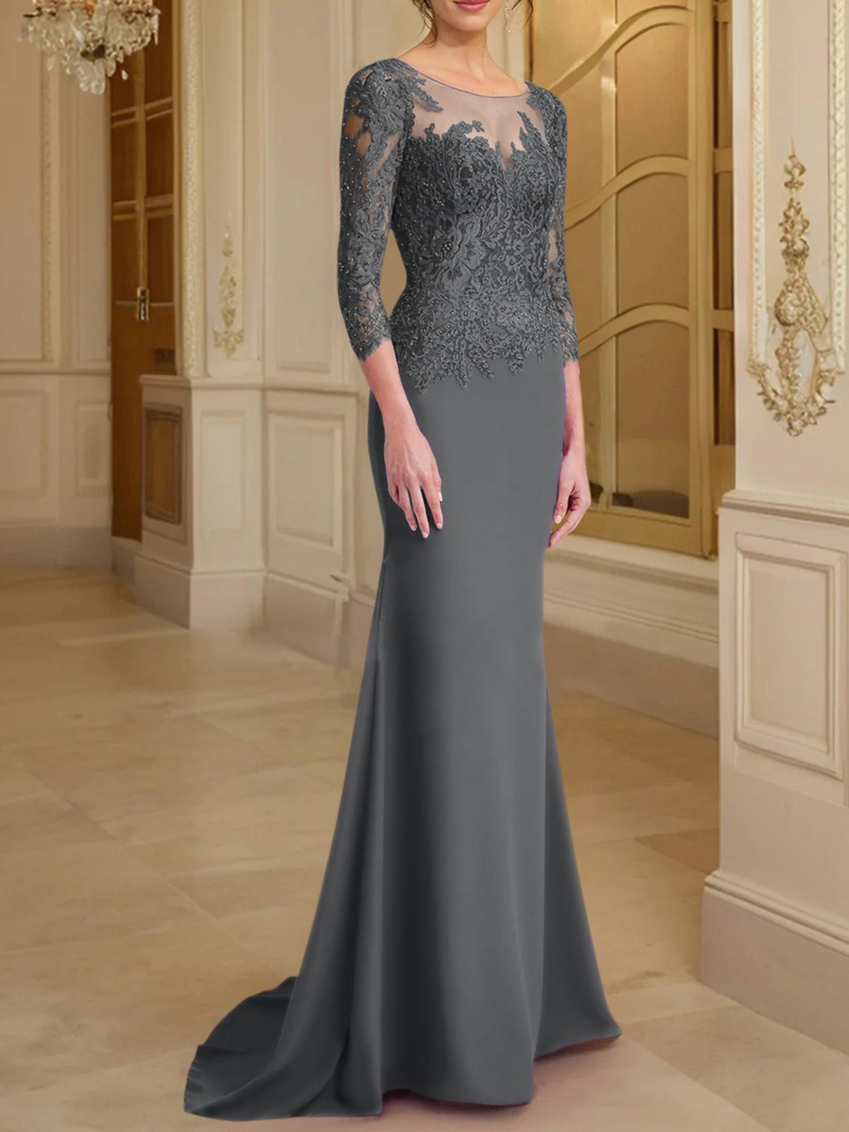 Long Sleeved Lace Mother of the Bride Dress in Trumpet Mermaid Silhouette