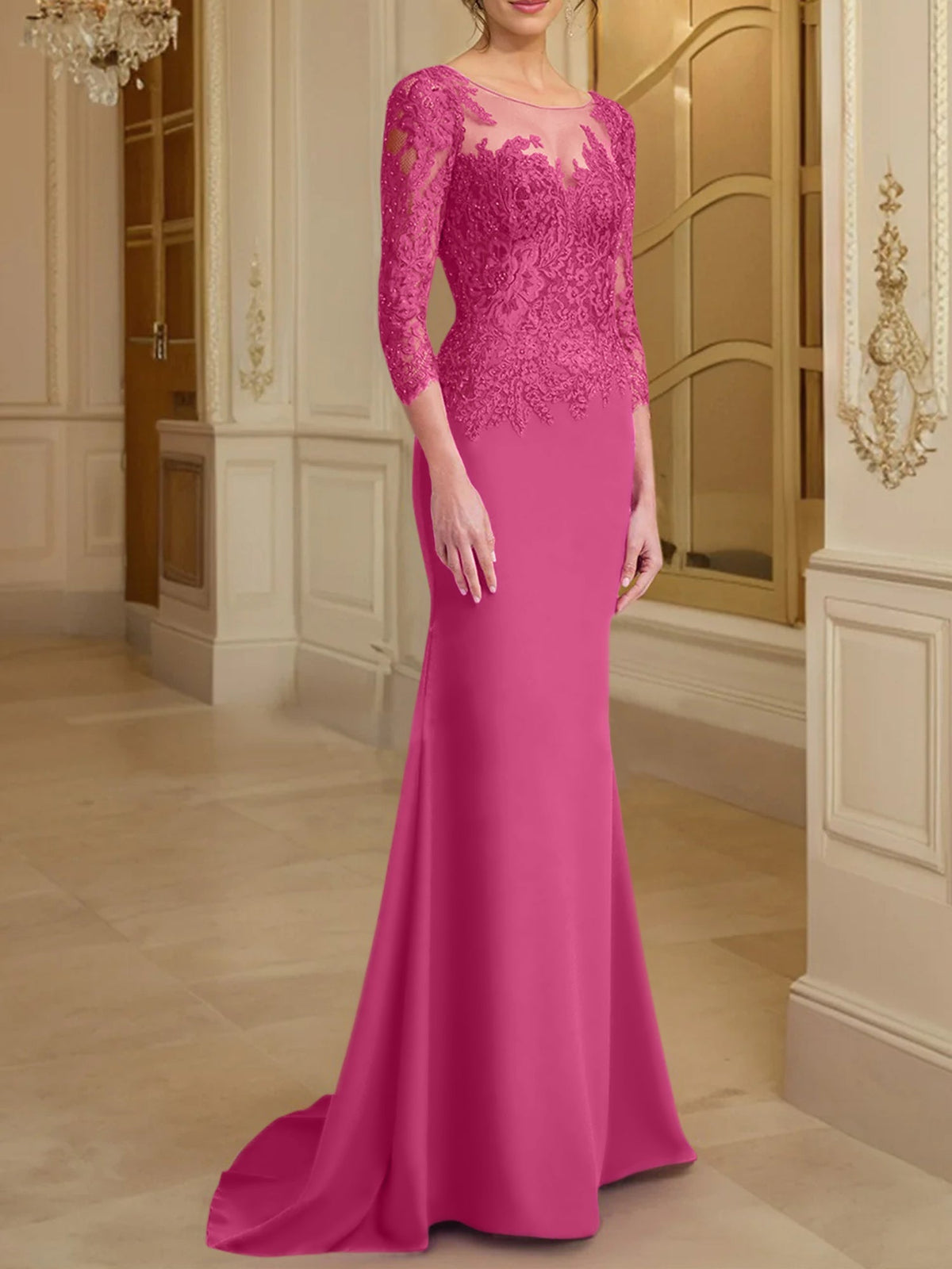 Long Sleeved Lace Mother of the Bride Dress in Trumpet Mermaid Silhouette