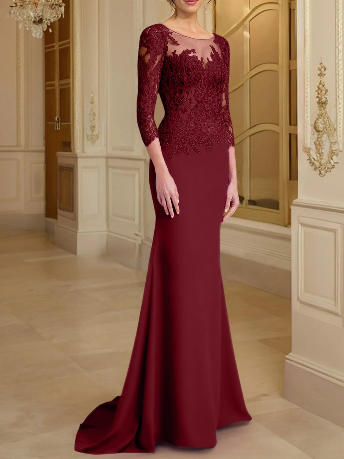 Long Sleeved Lace Mother of the Bride Dress in Trumpet Mermaid Silhouette