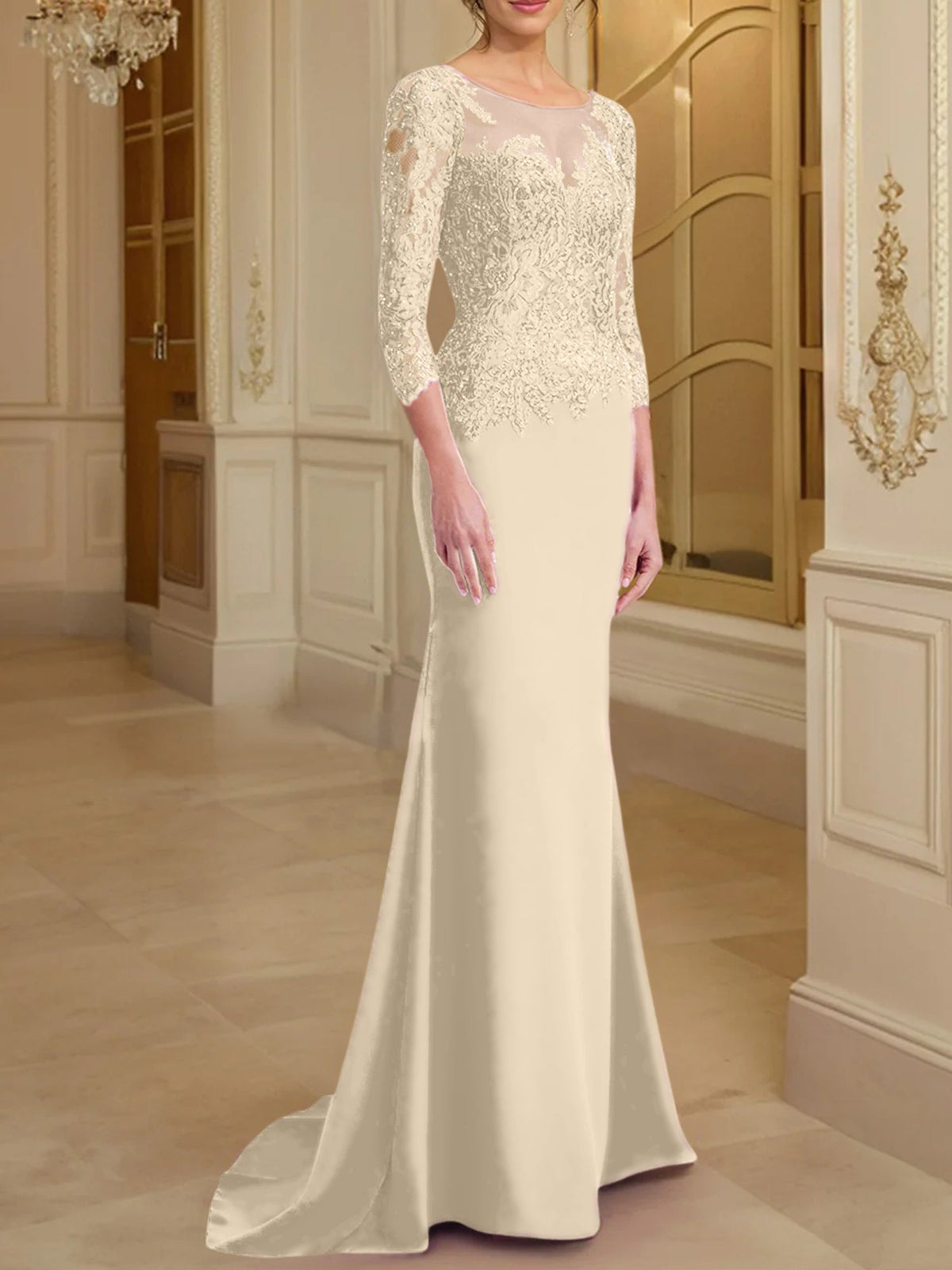 Long Sleeved Lace Mother of the Bride Dress in Trumpet Mermaid Silhouette