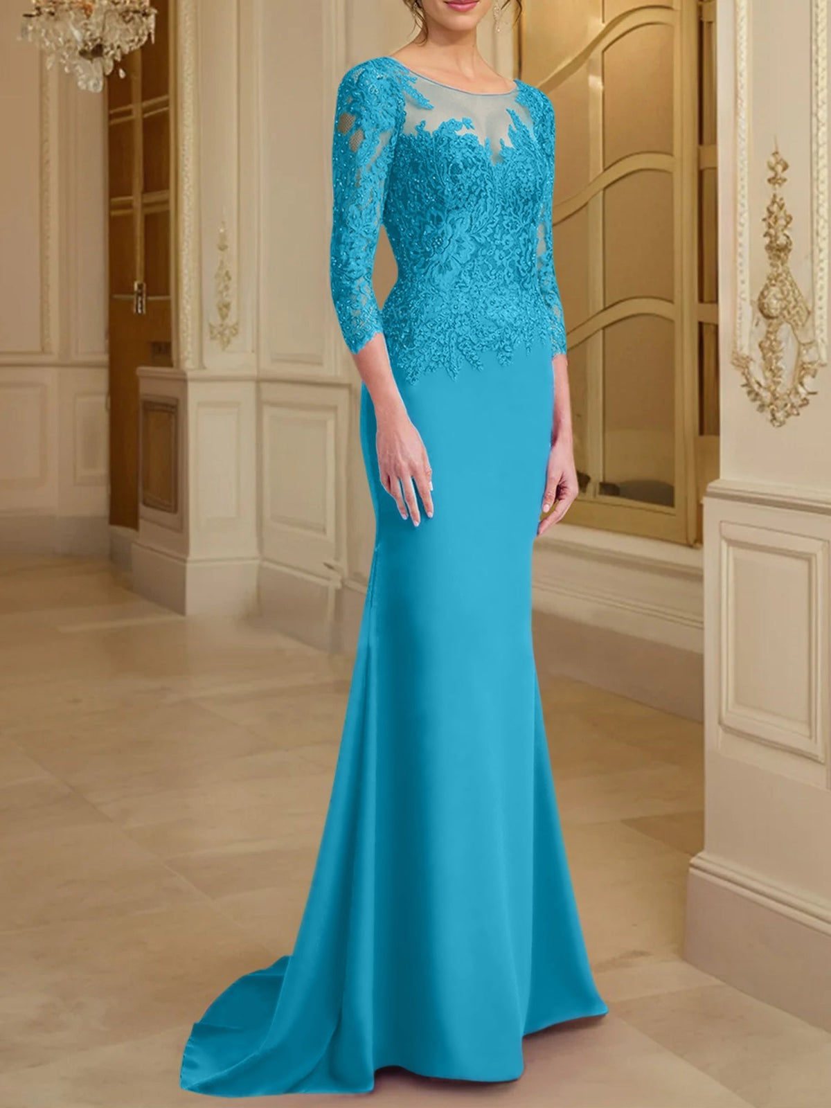 Long Sleeved Lace Mother of the Bride Dress in Trumpet Mermaid Silhouette