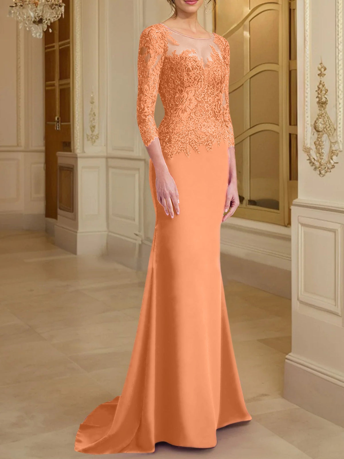 Long Sleeved Lace Mother of the Bride Dress in Trumpet Mermaid Silhouette