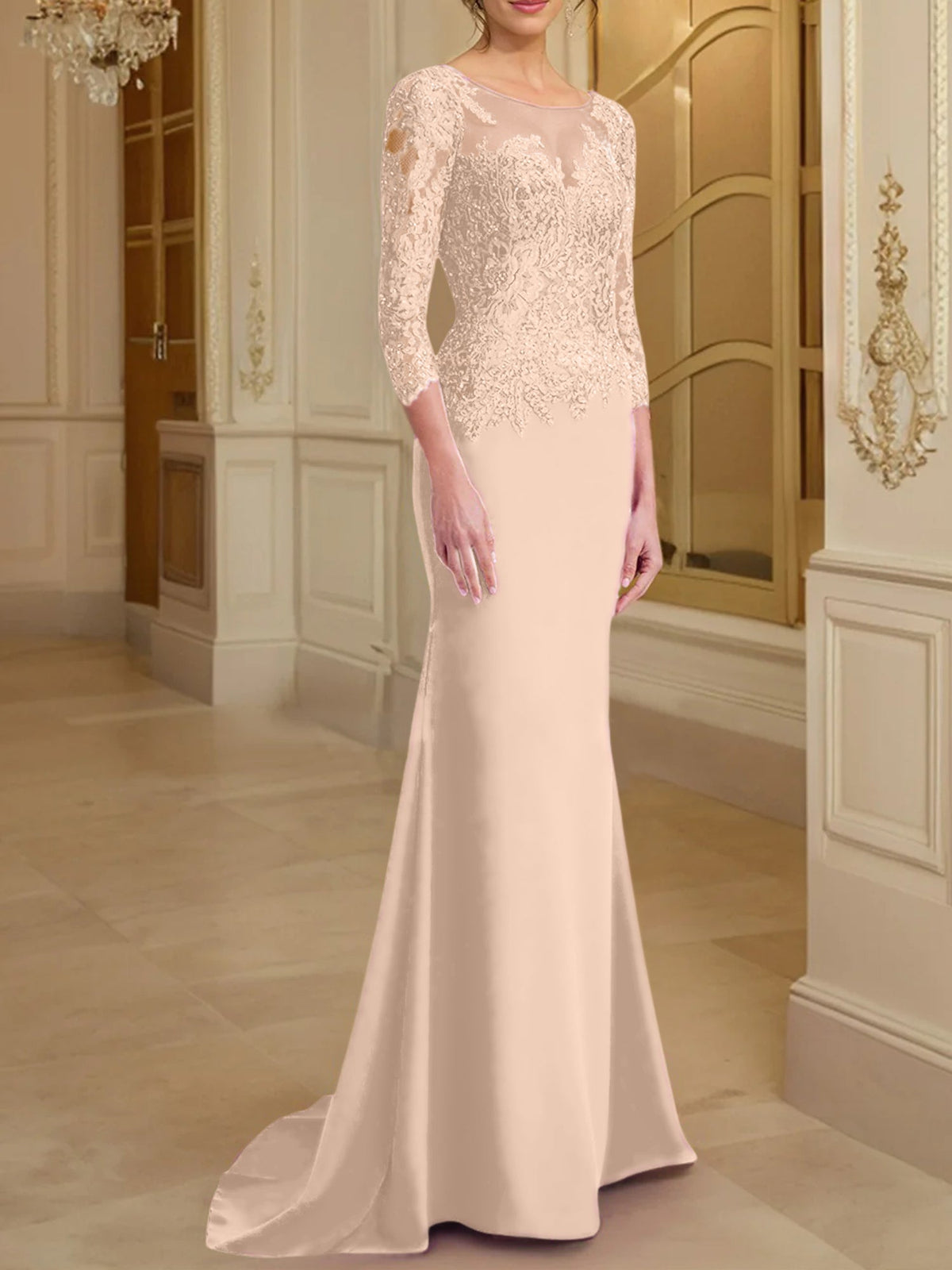 Long Sleeved Lace Mother of the Bride Dress in Trumpet Mermaid Silhouette