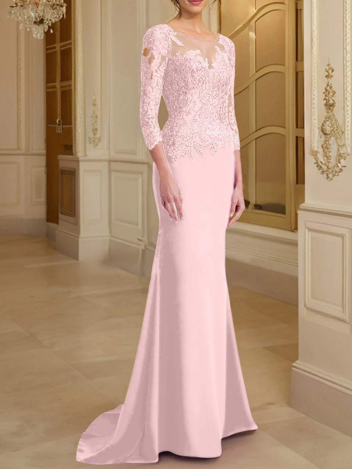 Long Sleeved Lace Mother of the Bride Dress in Trumpet Mermaid Silhouette