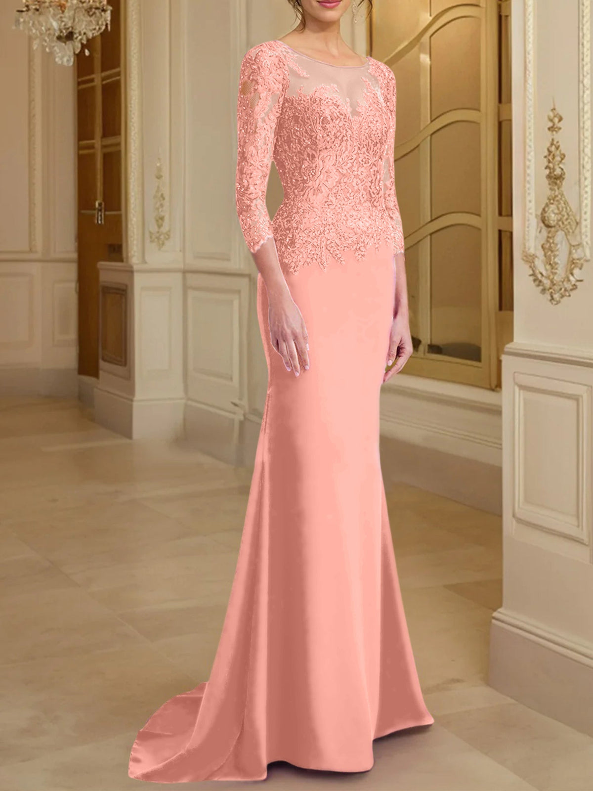 Long Sleeved Lace Mother of the Bride Dress in Trumpet Mermaid Silhouette