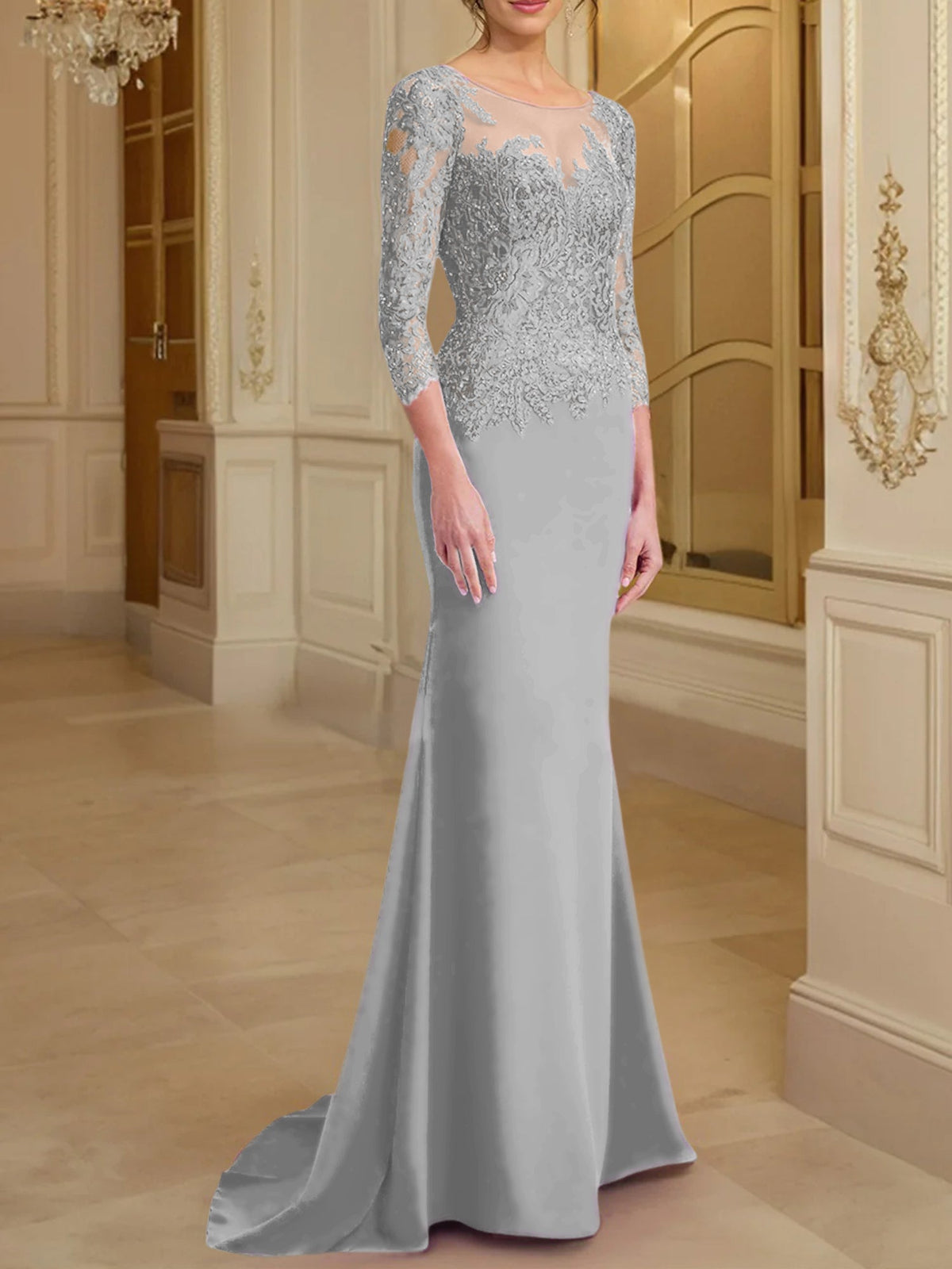 Long Sleeved Lace Mother of the Bride Dress in Trumpet Mermaid Silhouette
