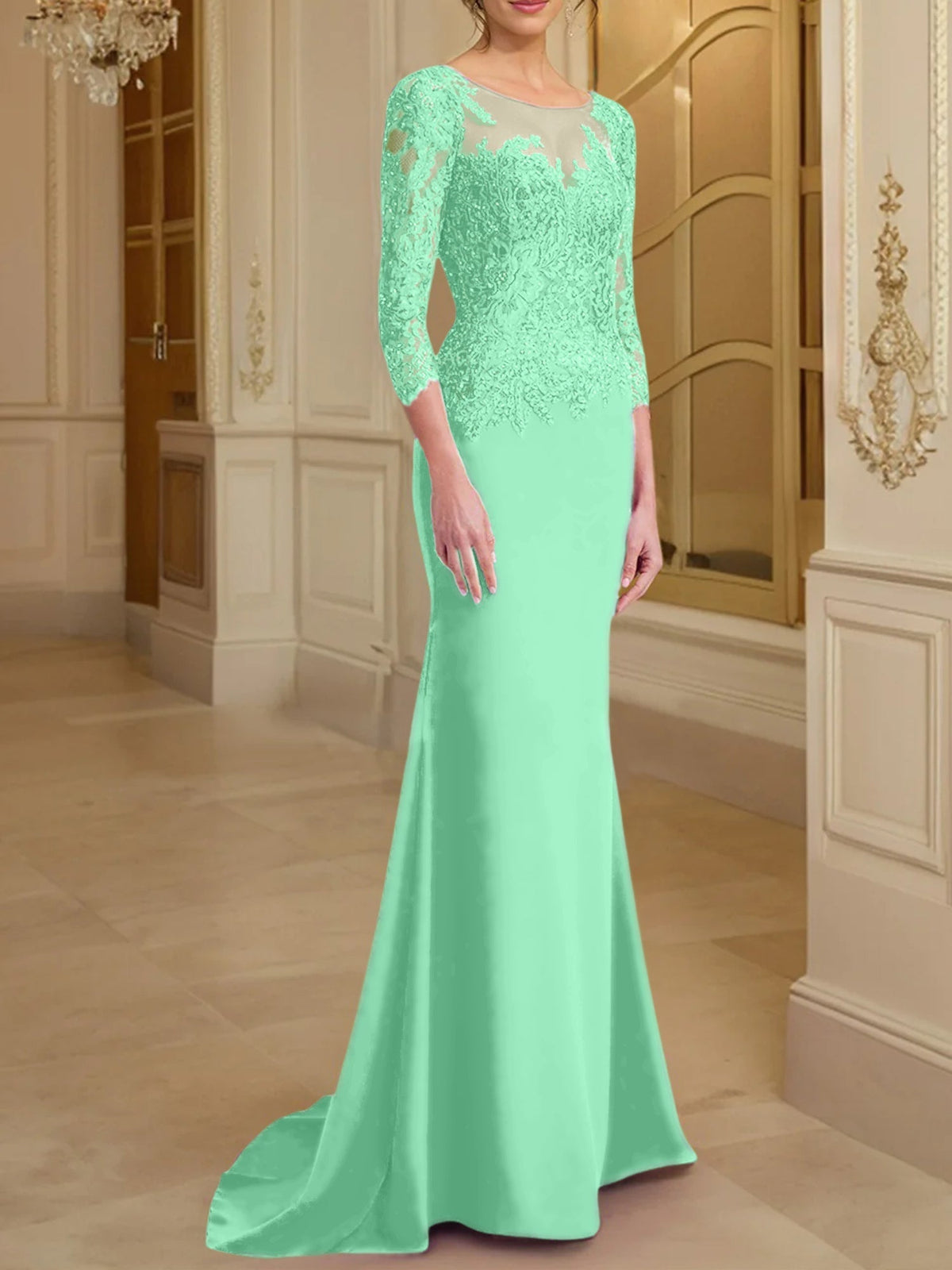 Long Sleeved Lace Mother of the Bride Dress in Trumpet Mermaid Silhouette