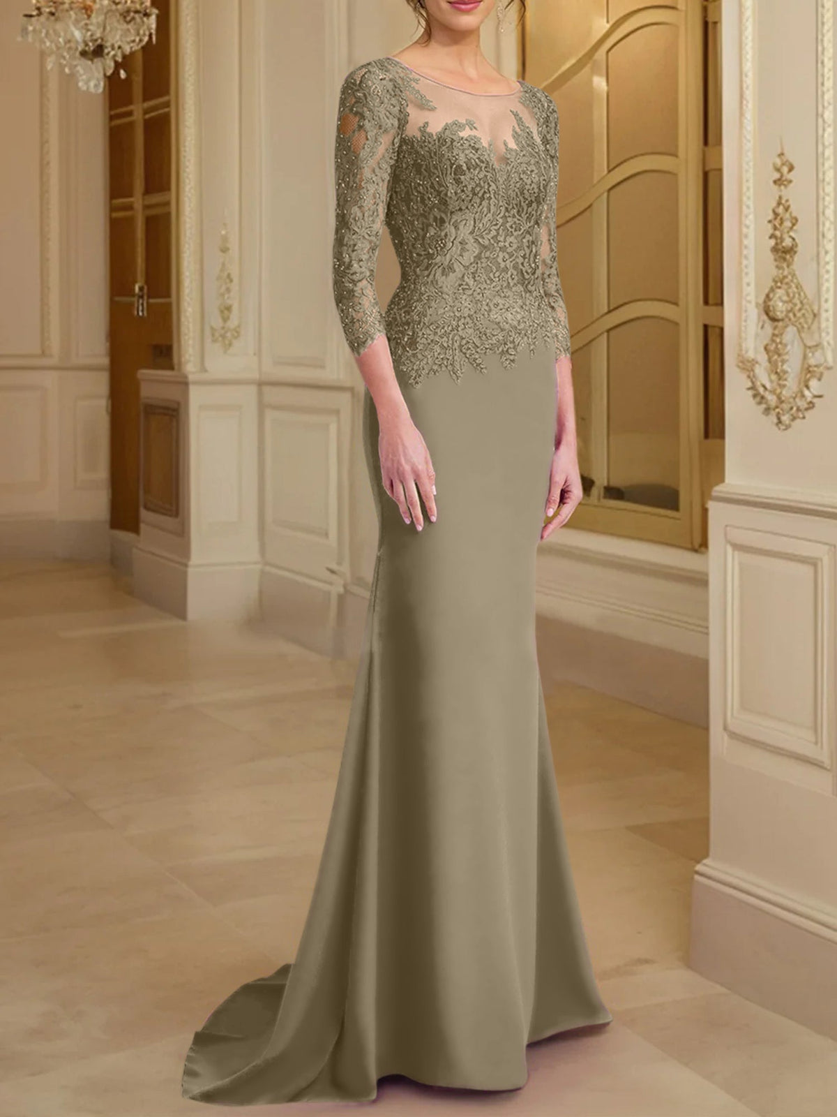 Long Sleeved Lace Mother of the Bride Dress in Trumpet Mermaid Silhouette