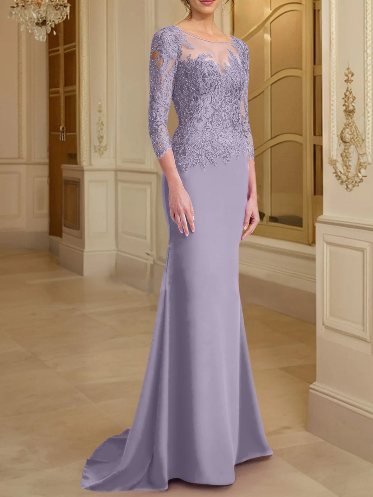 Long Sleeved Lace Mother of the Bride Dress in Trumpet Mermaid Silhouette