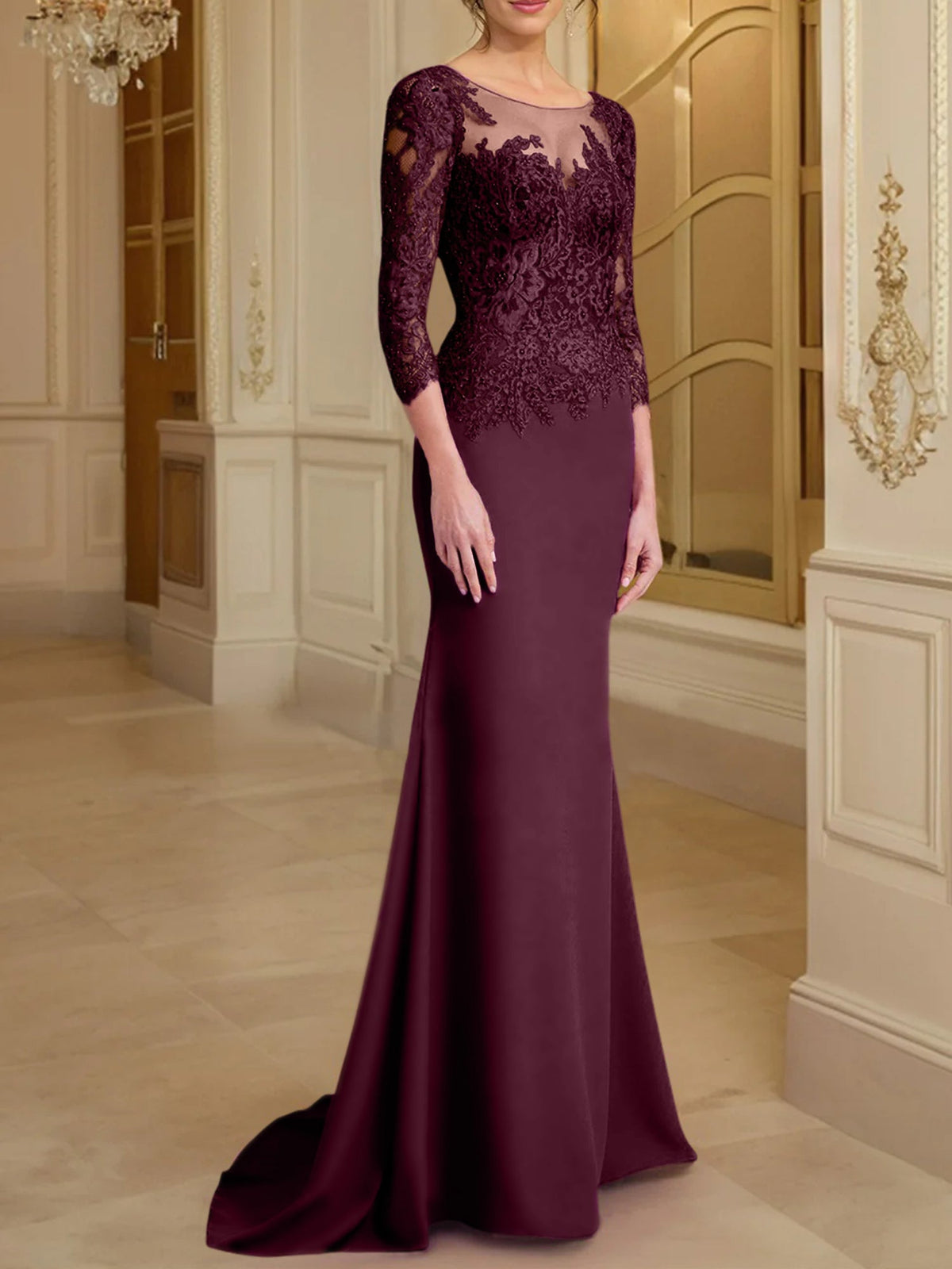 Long Sleeved Lace Mother of the Bride Dress in Trumpet Mermaid Silhouette