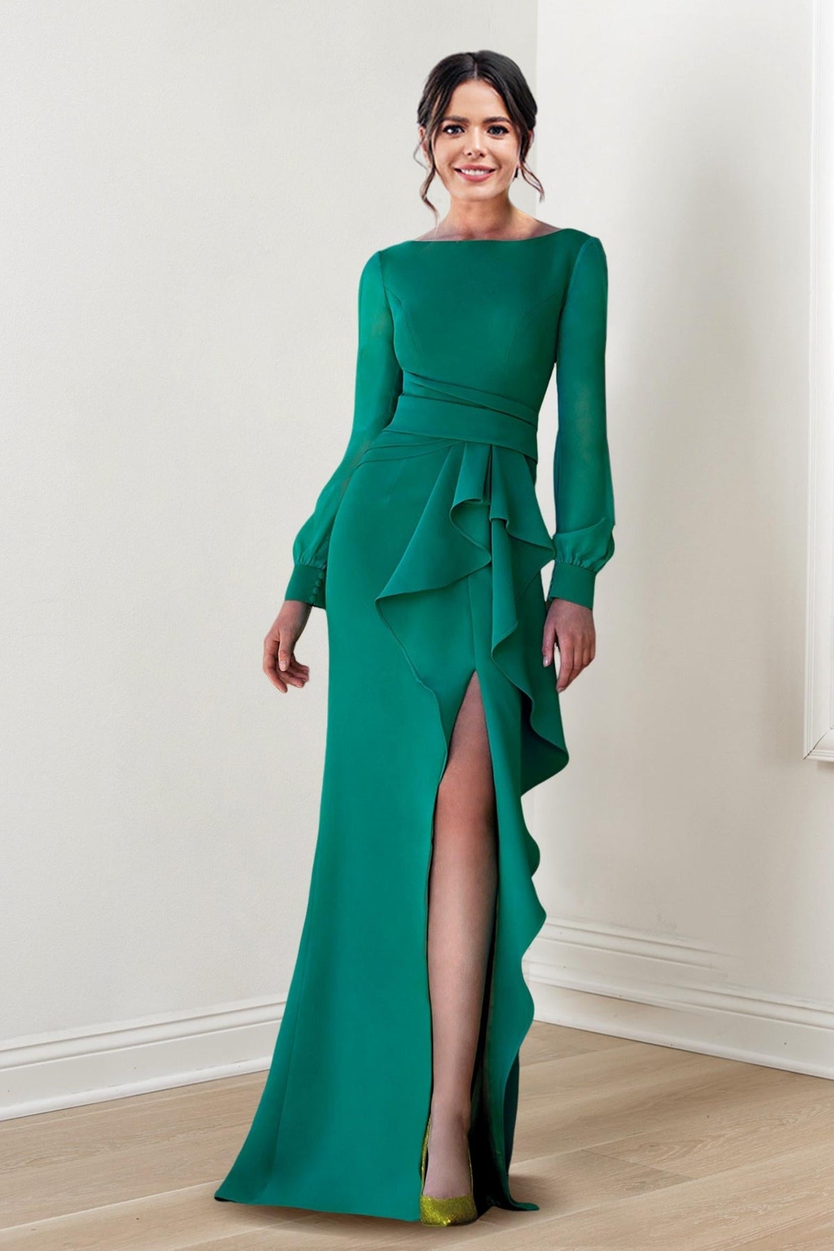 Long Sleeved Sheath Column Mother of the Bride Gown