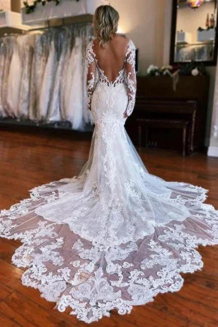 Long Sleeves Mermaid Wedding Dress with Overskirt (ZD15709)