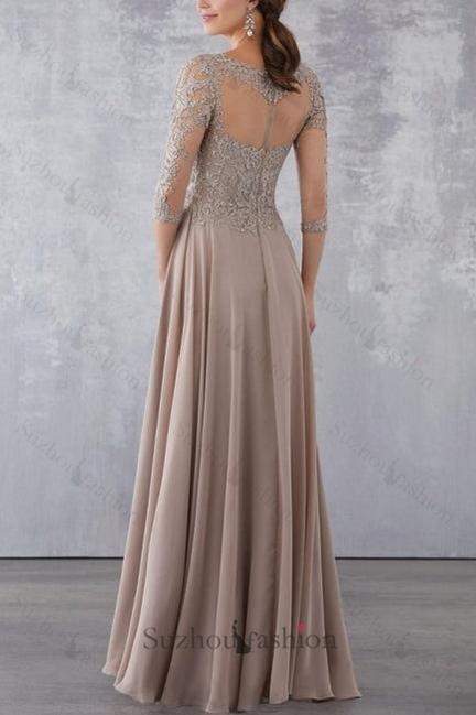 Long Sleeves Mother Of the Bride Dress A Line Chiffon Wedding Guest Dress
