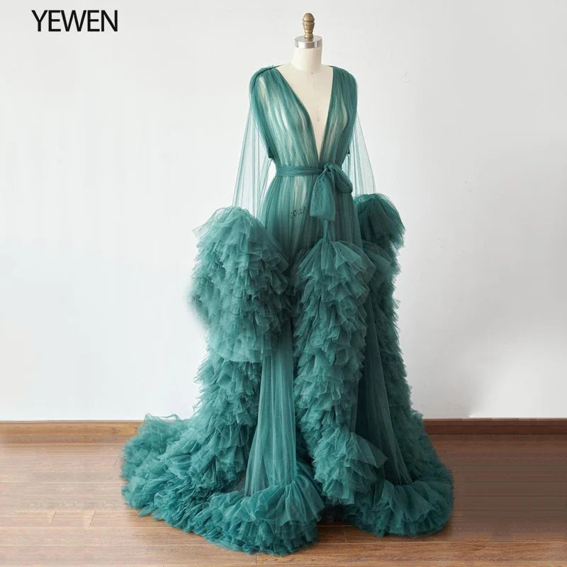 Long Sleeves Ruffles Maternity Dress for Photo Shoot or Baby Shower Maternity Gown Shooting Dress Sunnderly