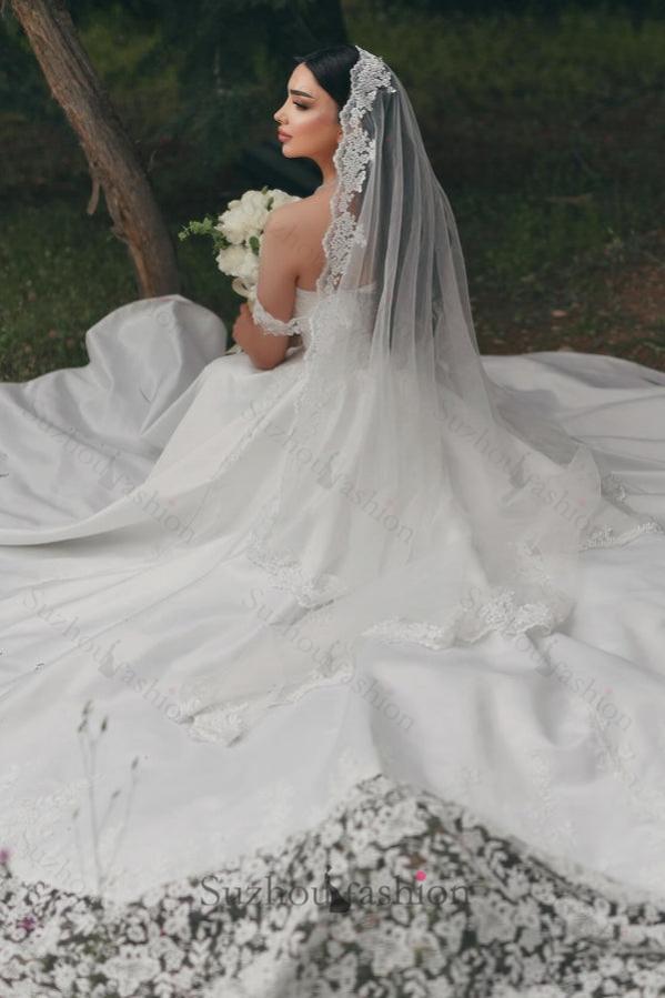 Long White Beach Wedding Dress A Line Sweetheart Off The Shoulder Lace Bridal Gown