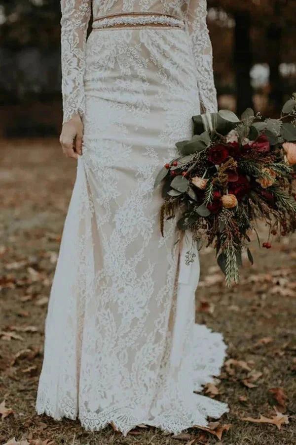 Long Sleeve Vintage Wedding Dress Backless Rustic Bridal Gown (ZD16095)
