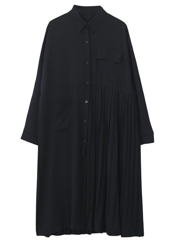 Loose Black Tunic Dress Lapel large hem Kaftan Spring Dress