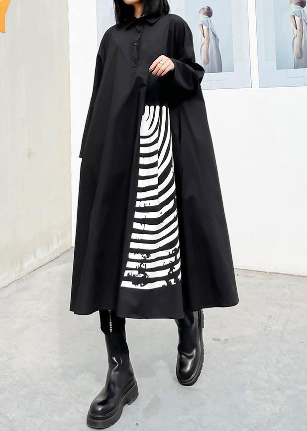 Loose Lapel Patchwork Spring Tunic Dress Runway Black Loose Dresses