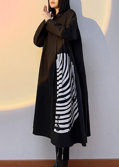 Loose Lapel Patchwork Spring Tunic Dress Runway Black Loose Dresses