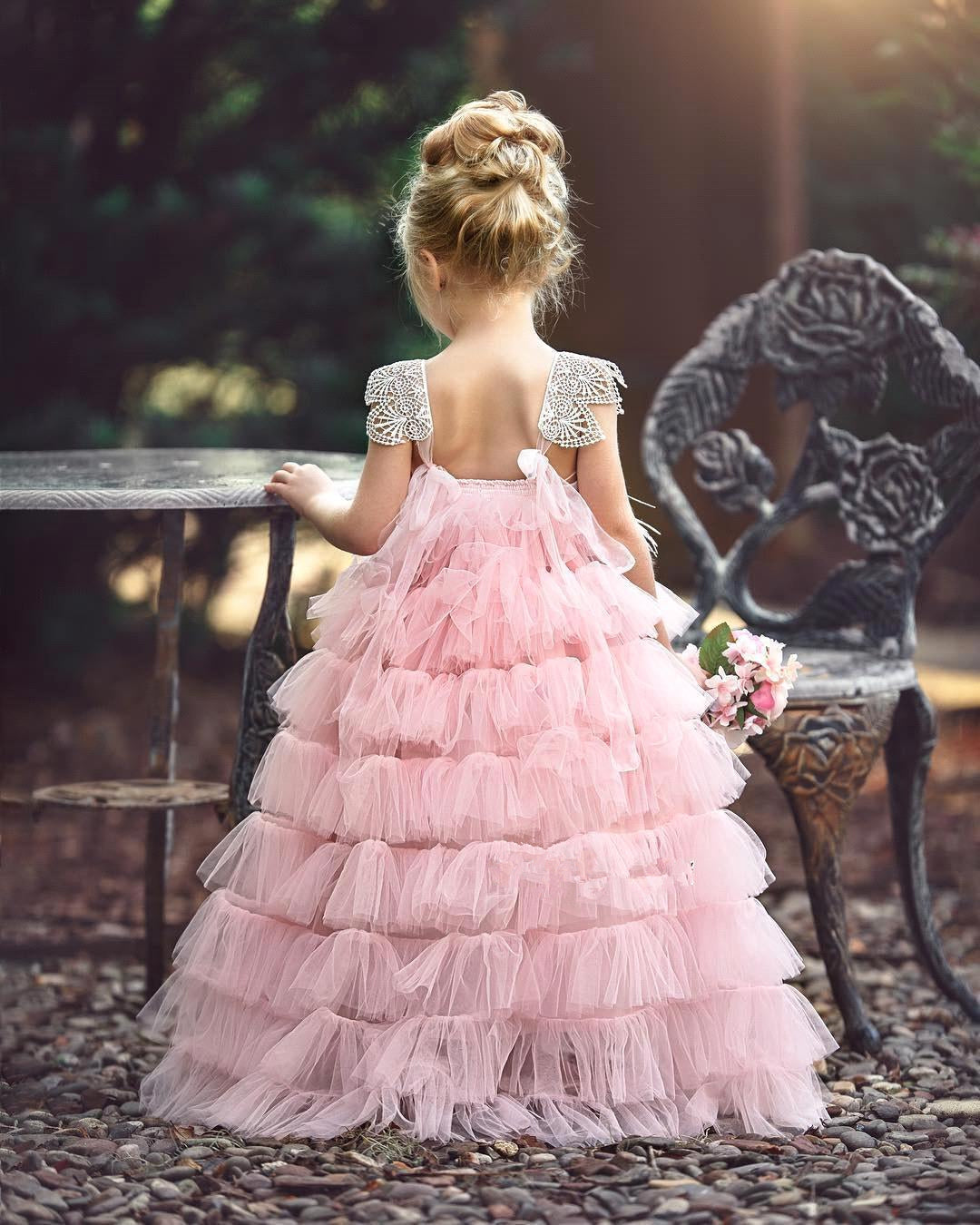 Lovely Pink Tulle Flower Girls Dresses | Flowers Cute Girls Pageant Dresses