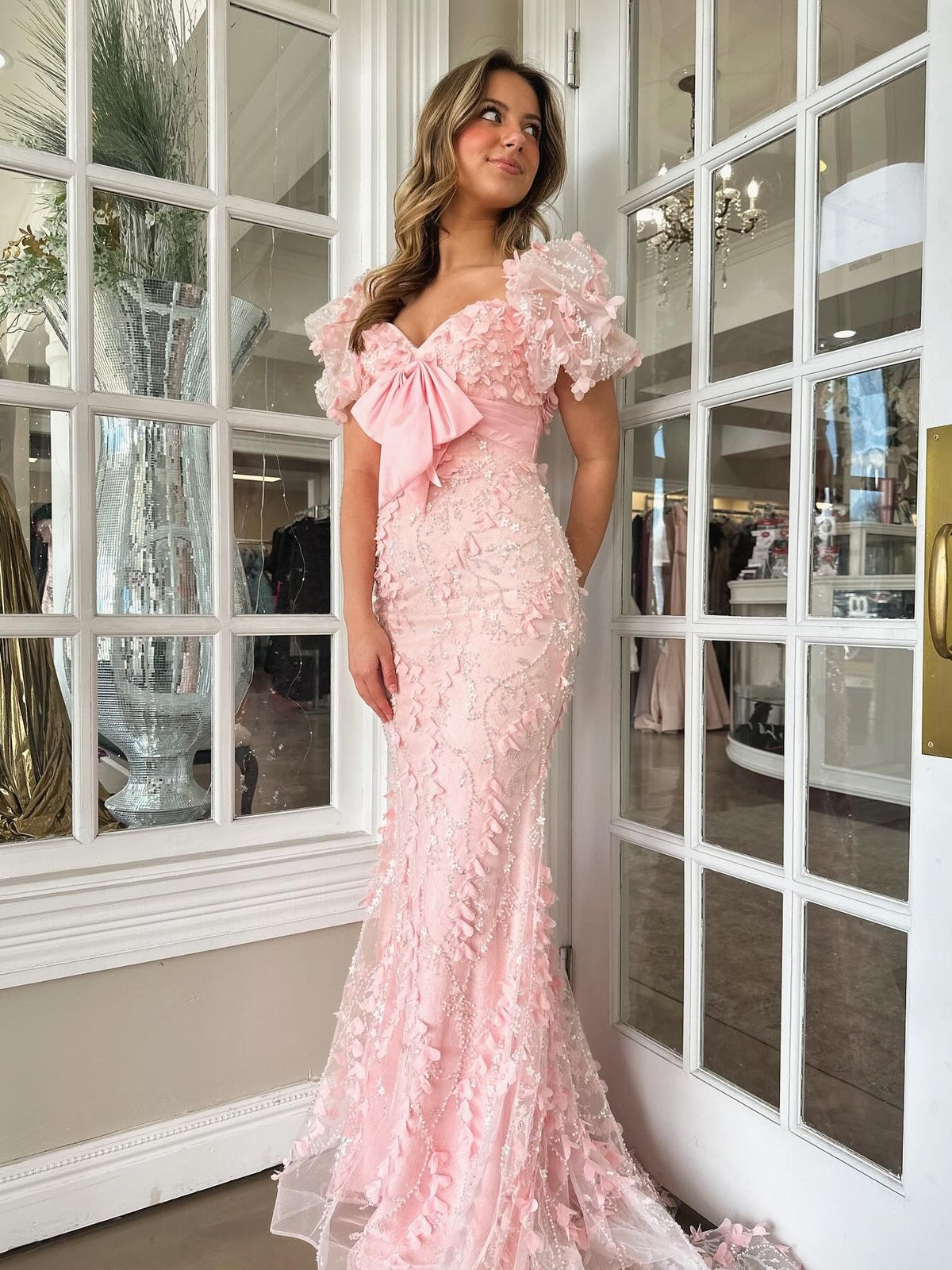 Lovely Light Blue Mermaid Off The Shoulder Long Glitter Prom Party Dress - View 3 | VelvetHem